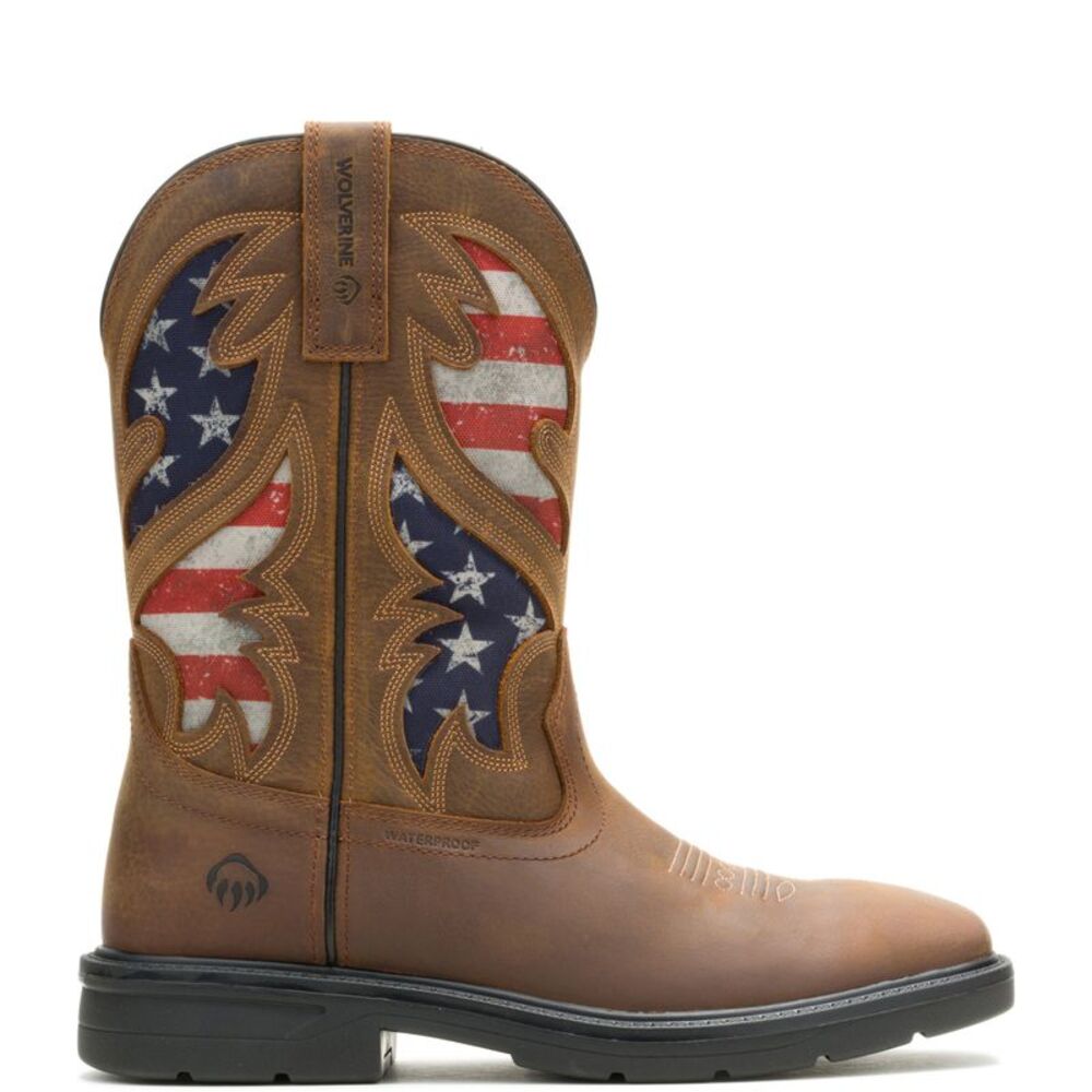Wolverine Mens Rancher Flag RWB Waterproof 10" Brown Boots (NWT)